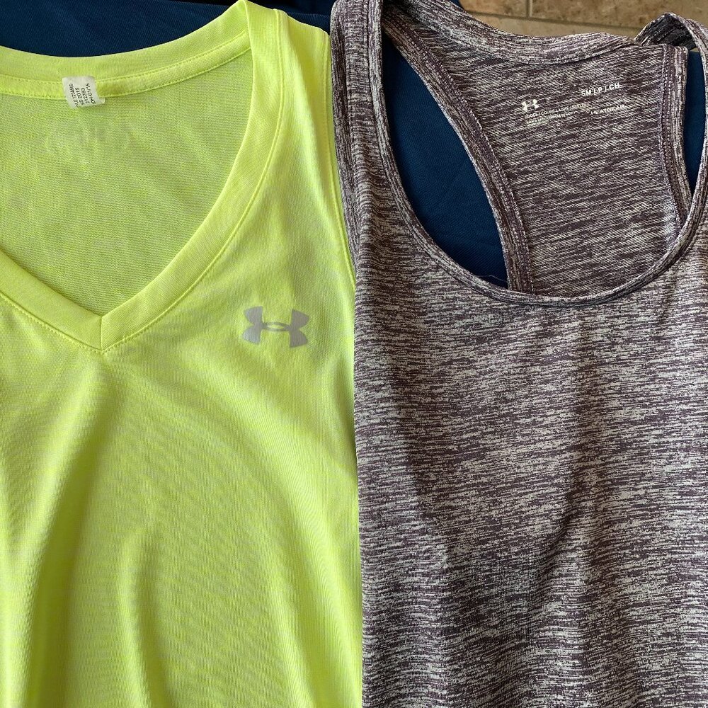UNDER ARMOUR Women HeatGear dri Fit Sleeveless T Sh & Muscle Top V Neck SM both - Picture 6 of 11